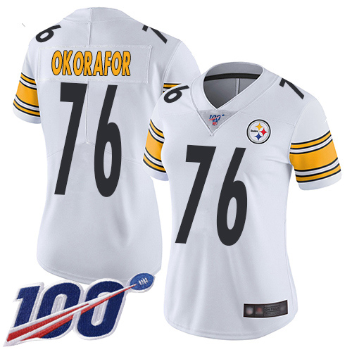 Women Pittsburgh Steelers Football #76 Limited White Chukwuma Okorafor Road 100th Season Vapor Untouchable Nike NFL Jersey->women nfl jersey->Women Jersey